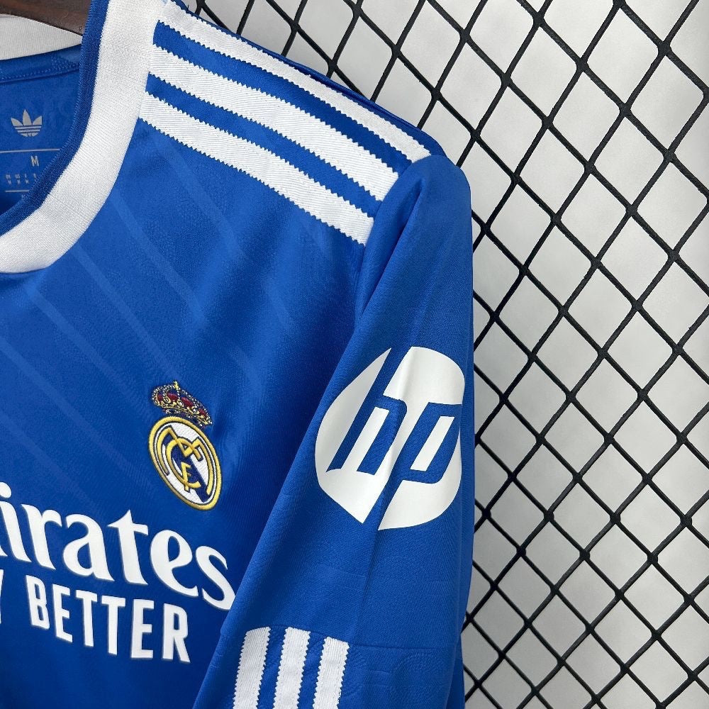 Leazofoot Real Madrid 25/26 third long sleeve football jersey in blue with white details and HP sleeve sponsor logo