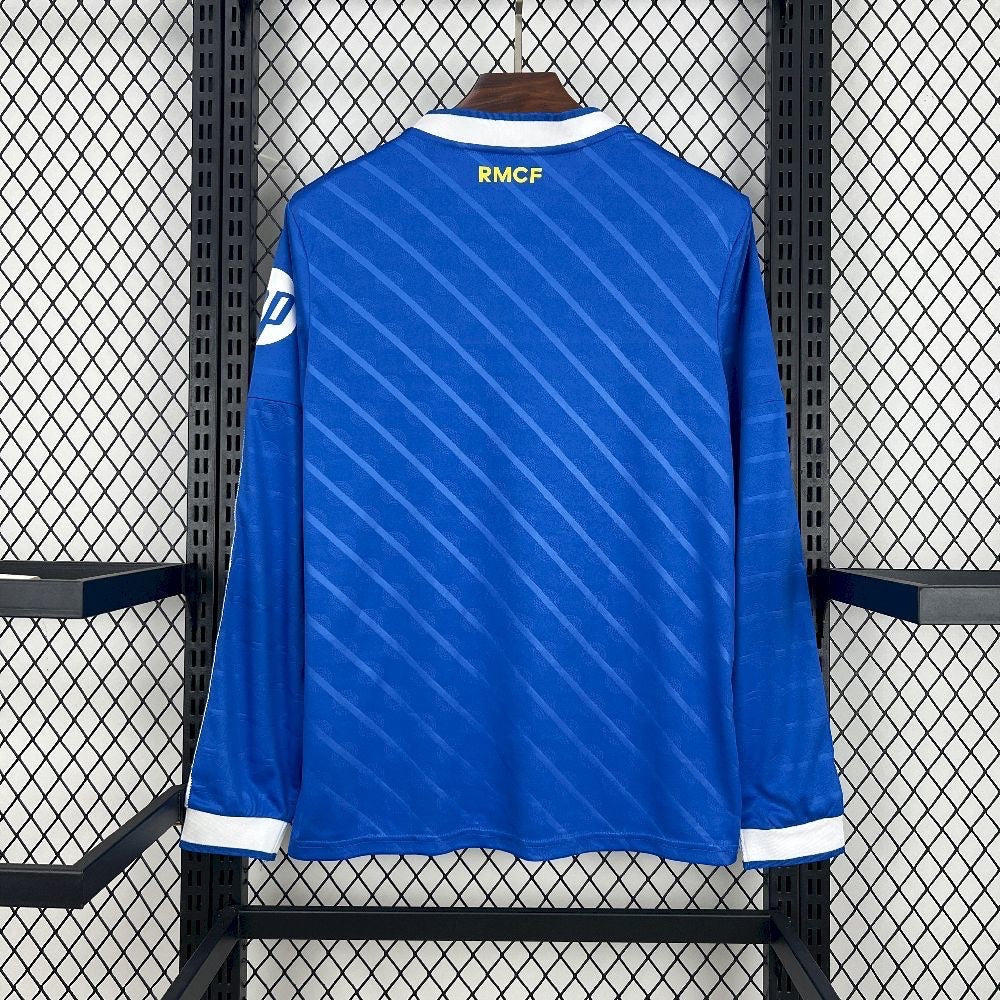 Leazofoot Real Madrid 25/26 third long sleeve football jersey in blue with white trim and RMCF back neck detail