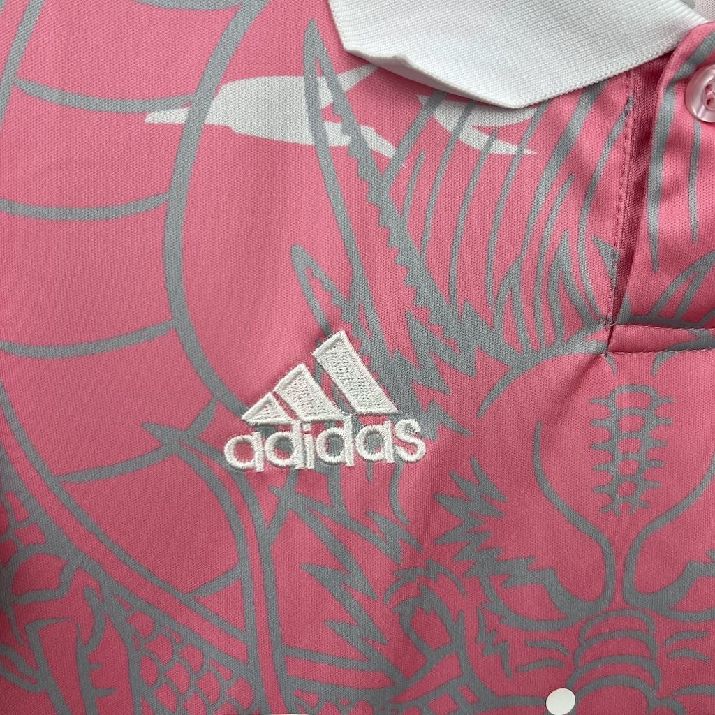 Leazofoot Real Madrid 24/25 concept kids jersey in pink with grey dragon print and white collar