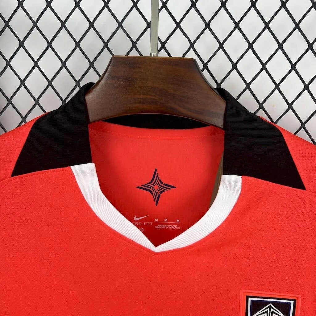 Leazofoot South Korea 2026 home soccer jersey in red with black collar and white trim. Features Nike Dri-Fit.