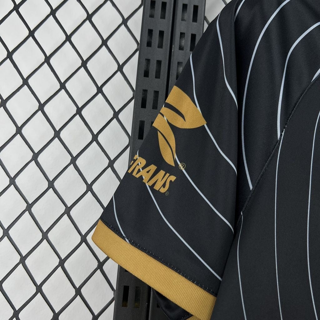 Leazofoot Toluca 26/27 concept football jersey in black with gold trim and white pinstripe details.
