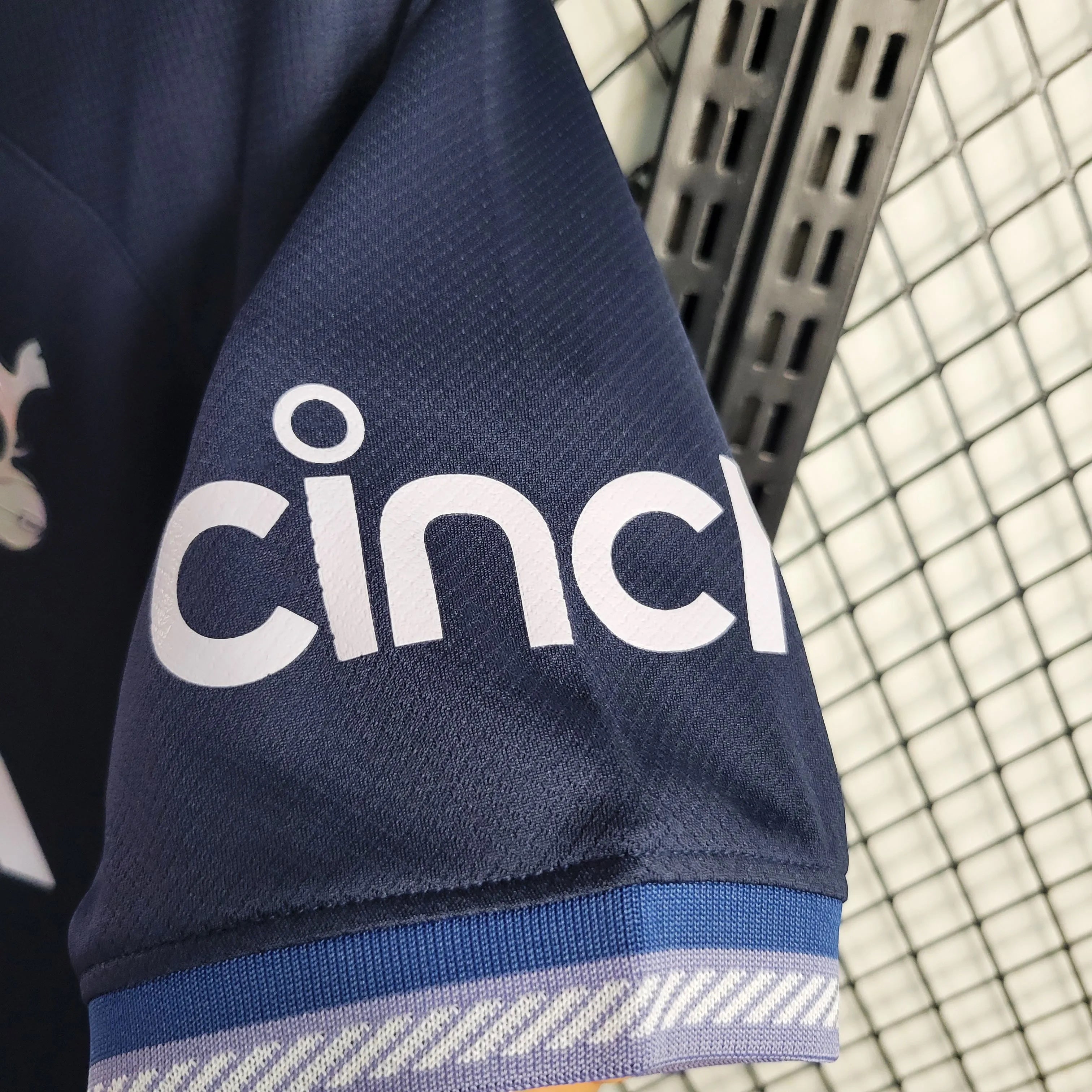 Leazofoot Tottenham 23/24 away jersey with white 'cinch' logo on sleeve. Navy blue polyester.