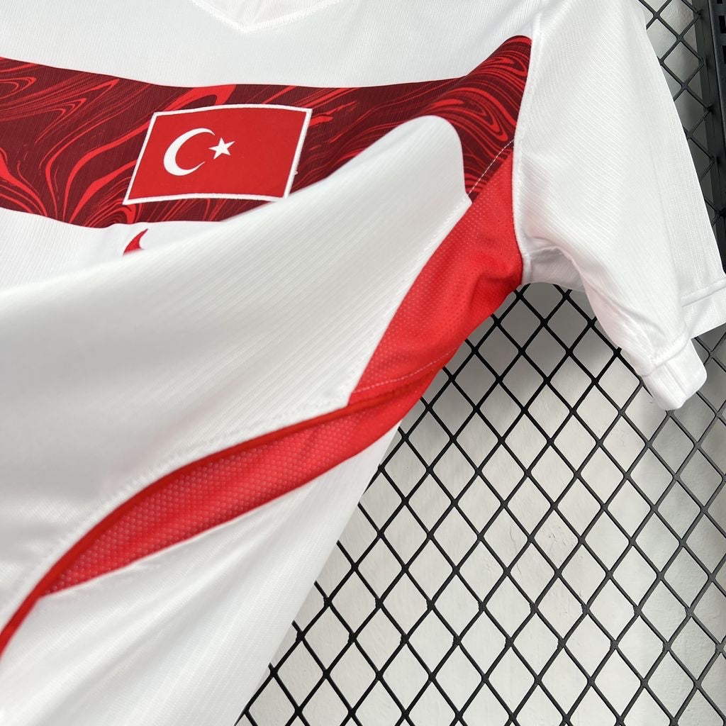Leazofoot Turkey 2026 away soccer jersey in white with a red marbled chest stripe and national flag emblem.