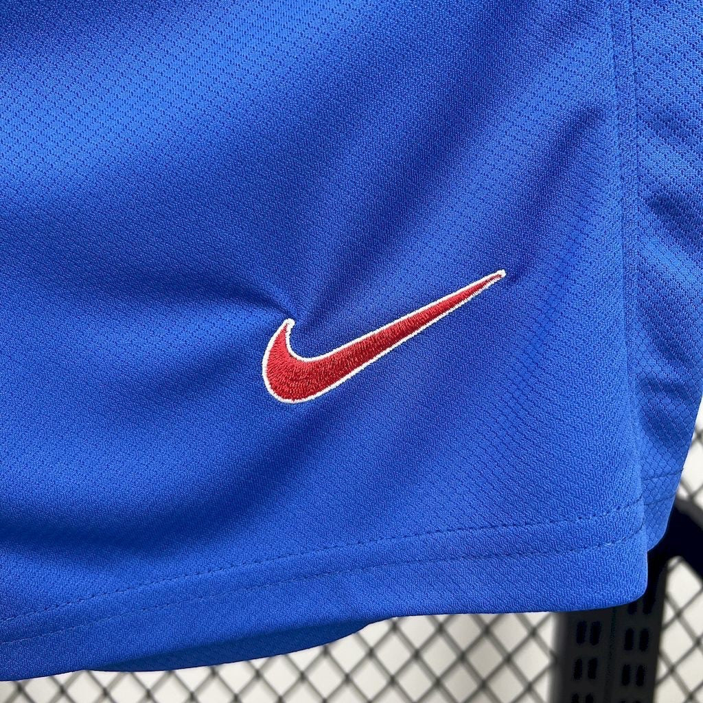 Leazofoot USA 2025 kids home kit blue athletic shorts with embroidered red Nike swoosh logo