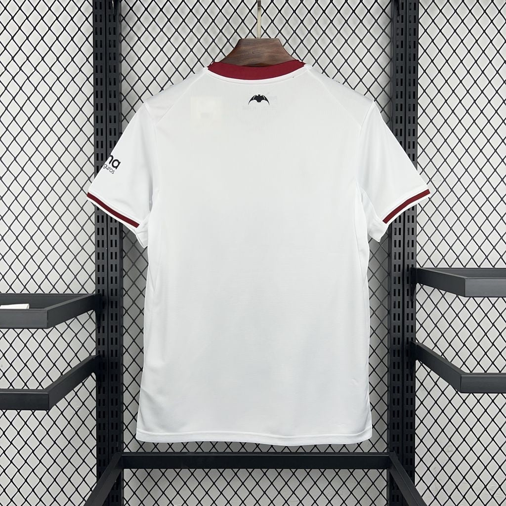 Leazofoot Valencia CF 26/27 home jersey back view in white with maroon collar and sleeve trim details.